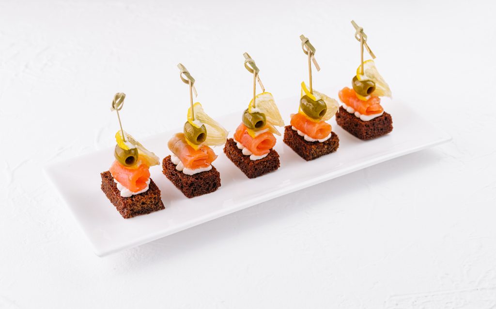 canapes with cheese and red fish